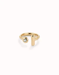 Anillo abierto bañado en oro 18k con topacio blanco