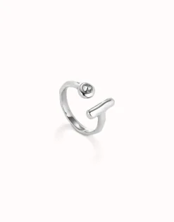 Anillo abierto bañado en plata de ley con topacio blanco