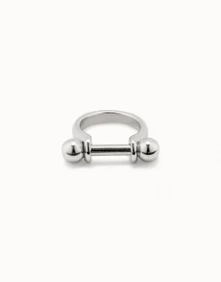 Anillo ancho con relieve bañado en plata de ley para mujer