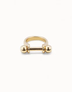 Anillo bañado en oro ancho con relieve para mujer