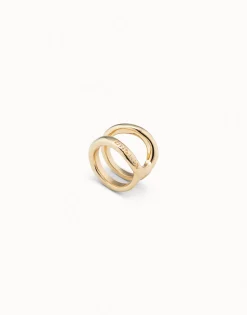 Anillo bañado en oro con diseño tubular para mujer