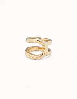 Anillo bañado en oro con diseño tubular para mujer