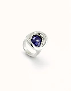 Anillo bañado en plata de ley con cristal morado