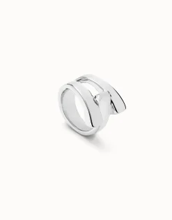 Anillo bañado en plata de ley con líneas curvas