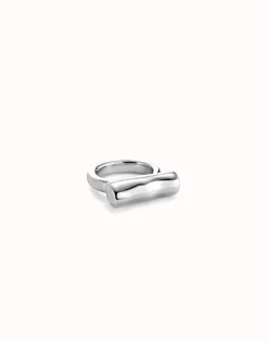 Anillo bañado en plata de ley con tubo horizontal