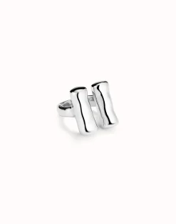 Anillo bañado en plata de ley con dos tubos verticales