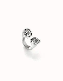 Anillo bañado en plata de ley con cristal blanco