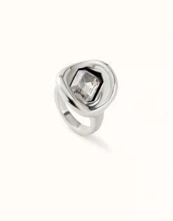 Anillo bañado en plata de ley con cristal blanco