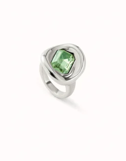 Anillo bañado en plata de ley con cristal turquesa