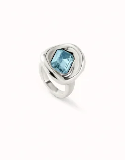 Anillo bañado en plata de ley con cristal celeste
