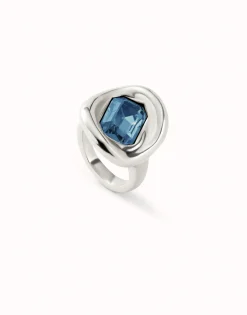 Anillo bañado en plata de ley con cristal azul
