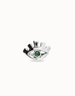 Anillo bañado en plata de ley en forma de ojo con cristal facetado verde