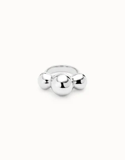 Anillo bañado en plata de ley y tres bolas centrales