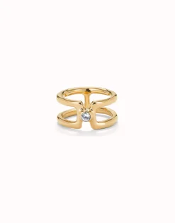 Anillo doble bañado en oro 18k con topacio blanco