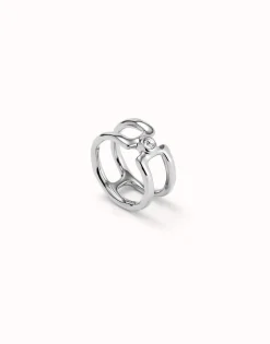 Anillo doble bañado en plata de ley con topacio blanco