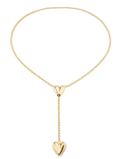 Cadena bañada en oro 18k con dos corazones, uno ajustable en el centro.
