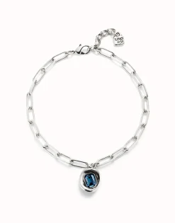 Cadena bañada en plata de ley con eslabones y cristal azul