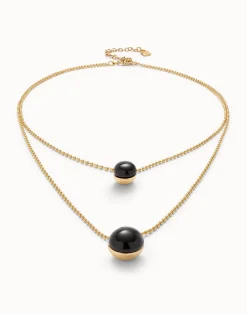 Colgante bañado en oro 18k con doble cadena y cristales centrales de murano