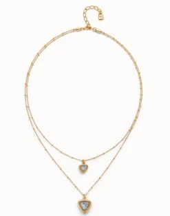 Colgante bañado en oro 18k con doble cadena y triángulo de cristal