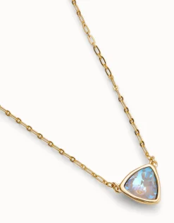 Colgante bañado en oro 18k de eslabones con triangulo y cristal multicolor