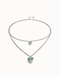Colgante bañado en plata de ley con doble cadena y triángulos de cristal