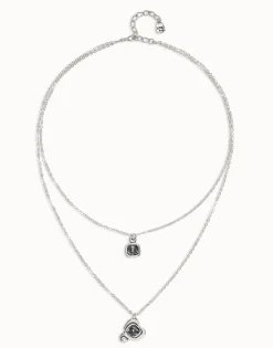 Colgante bañado en plata de ley con doble cadena y corazones con cristal negro