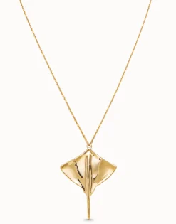 Colgante con cadena larga bañado en oro de 18K con mantarraya