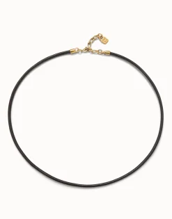 Colgante de cuero negro concierre bañado en oro de 18k