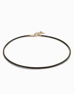 Colgante de cuero negro concierre bañado en oro de 18k