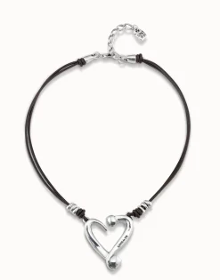 Colgante de plata con 2 tiras de cuero y corazón