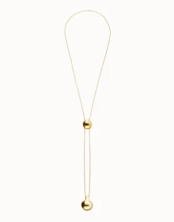 Collar bañado en oro de 18k de cadena regulable en altura con dos pesos