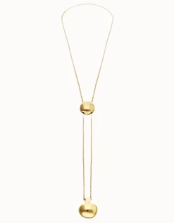 Collar bañado en oro de 18k de cadena regulable en altura con dos pesos