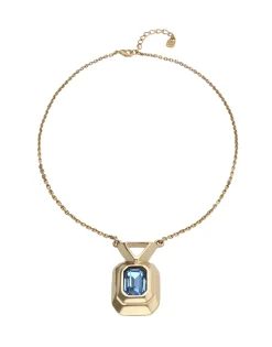 Collar bañado en oro 18k con cristal facetado rectangular azul