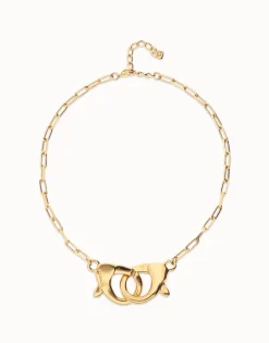 Collar bañado en oro 18k con mosquetón entrelazado grande