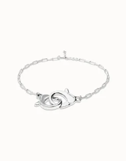 Collar bañado en plata con mosquetón entrelazado grande