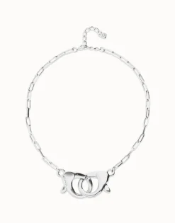 Collar bañado en plata con mosquetón entrelazado grande