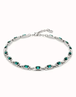Collar bañado en plata de ley con cristales verdes