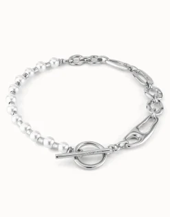 Collar bañado en plata de ley con combinación de eslabones y perlas