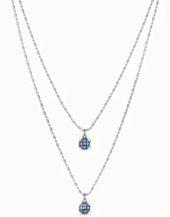 Collar blue bañado en plata de ley con doble cadena cristales azules