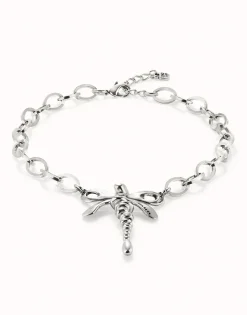 Collar cadena bañada plata de ley con libélula central