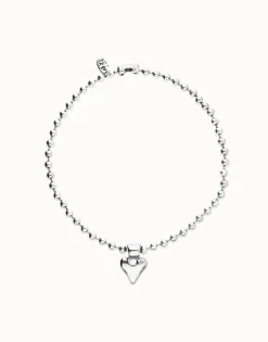 Collar con bolas bañado en plata de ley y detalle de corazón