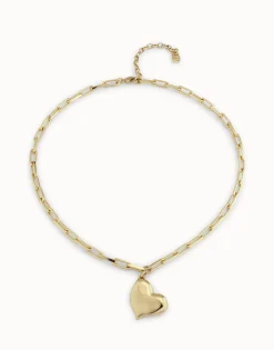 Collar corto bañado en oro de 18k, cadena de eslabones medianos y corazón mediano