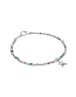 Collar corto bañado en plata con cristales y estrella de mar pequeña