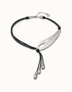 Collar de cuero ajustable con ala de libélula bañado en plata de ley