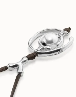 Collar de cuero y perla bañado en plata de ley mujer