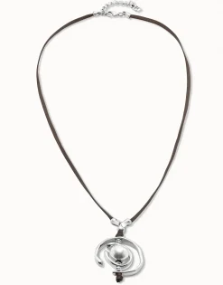 Collar de cuero y perla bañado en plata de ley mujer