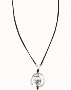 Collar de cuero y perla bañado en plata de ley mujer
