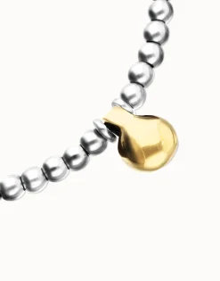 Collar de esferas medianas bañadas en plata de ley y esfera grande en oro 18k
