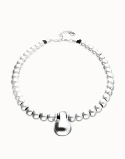 Collar de esferas medianas bañadas en plata de ley y esfera grande