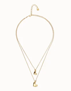 Collar doble bañado en oro 18k con dos corazones